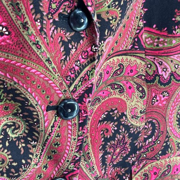 TAHARI Women’s Blazer Size 14 Red Paisley Cotton Stretch Fully Lined Jacket Work - Picture 2 of 14